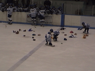 The Novice Waxers came flying on to the ice to collect the stuffed animals later donated to Markham-Stouffville Hospital.
